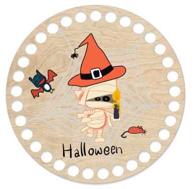BSZ145-UV Baza koszyka - nadruk, koło 15cm - mumia z nietoperzem HALLOWEEN
