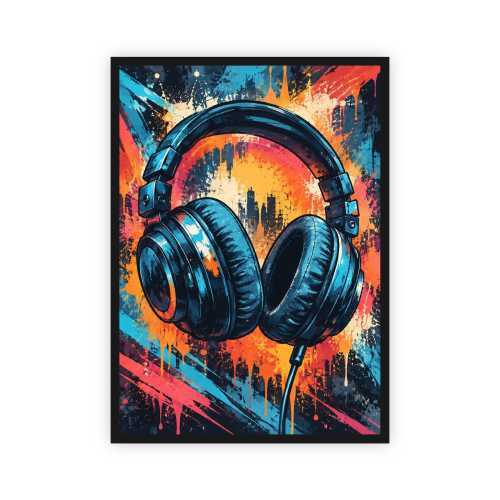 Plakat  pionowy Słuchawki na ceglanej ścianie - Eko-Deco