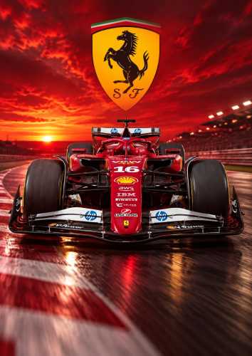 Plakat Ferrari F1 czerwony bolid nr 16 pion