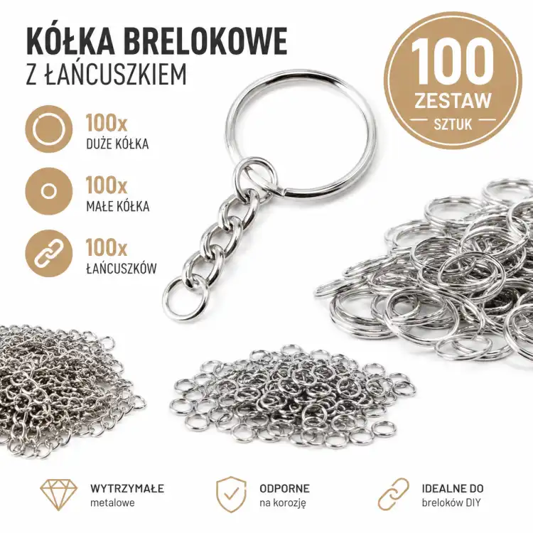 DO3 Kółko z łańcuszkiem do breloka - 100 szt